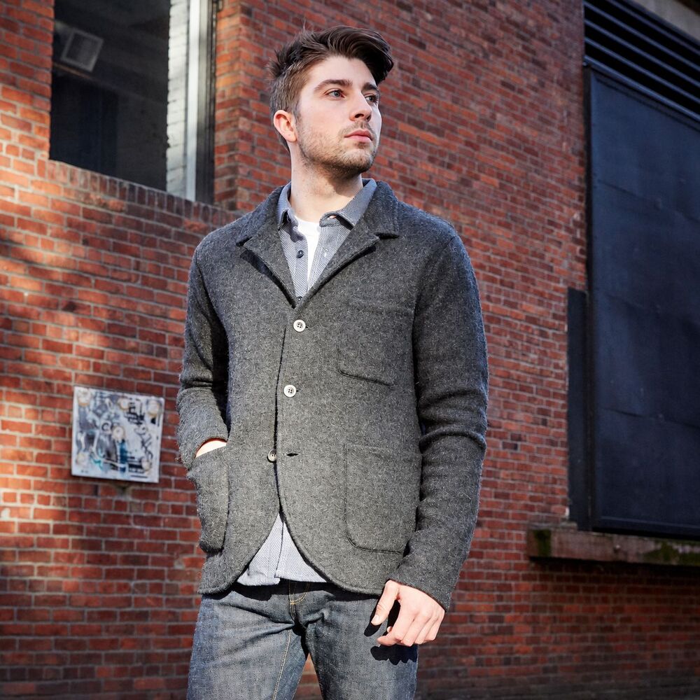 Corridor Baby Alpaca Wool Knit Blazer Sweater Jacket Gray Tailored Soft Men’s S
